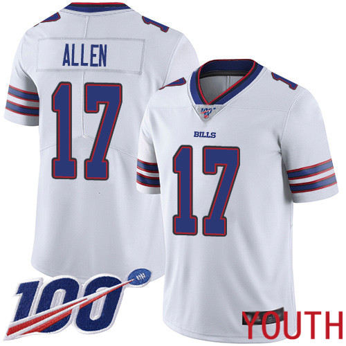 Youth Buffalo Bills #17 Josh Allen White Vapor Untouchable Limited Player 100th Season NFL Jersey
